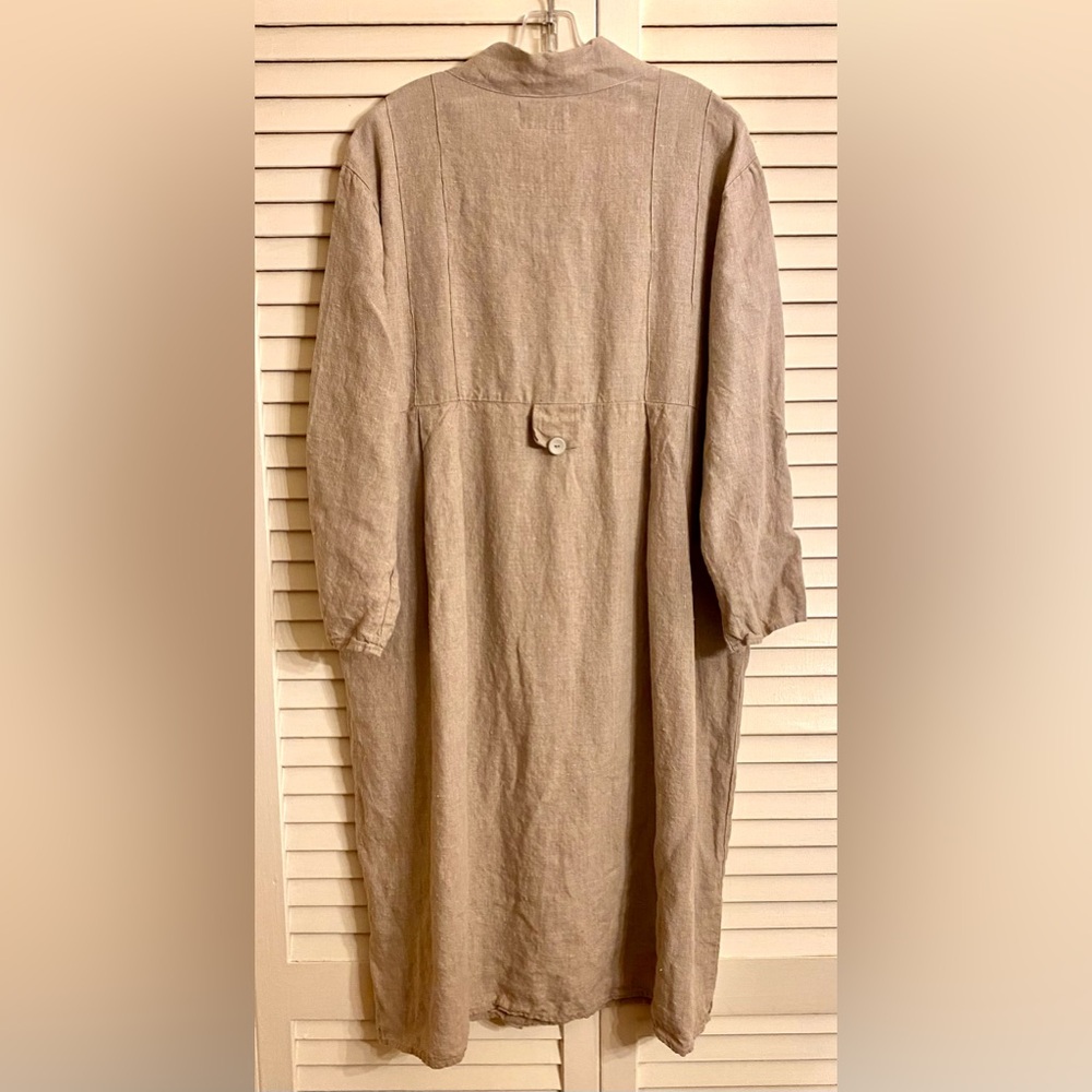 FLAX 100% Linen Tailored Long Dress / Duster w Pleats - Picture 6 of 8